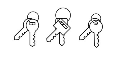 Anahtar basit satır simgesi seti. Kapı piktogramı, ev veya anahtar kelime vektör sembolü, parola veya başarı silueti, beyaz arkaplanda izole edilmiş anahtar düz şekil