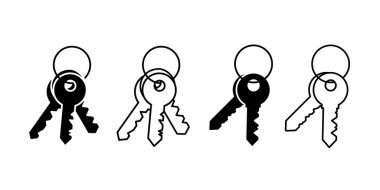 Anahtar basit satır simgesi seti. Kapı piktogramı, ev veya anahtar kelime vektör sembolü, parola veya başarı silueti, beyaz arkaplanda izole edilmiş anahtar düz şekil