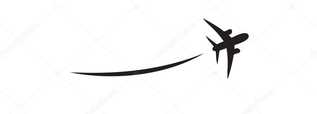 Plane vector icon, airplane silhouette. Airport simple symbol, black plane logo, airline pictogram or jet aircraft shape top view isolated