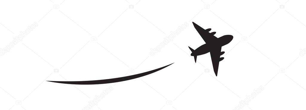 Plane departure vector icon, take off airplane silhouette. Airport simple symbol, black takeoff plane logo, airline pictogram or jet aircraft shape top view isolated