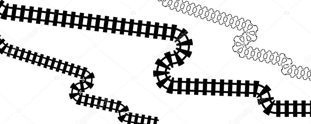 Curve train track icon, railway winding line. Curve railroad illustration top view, rail way flat illustration, minimal horizontal train track pictogram