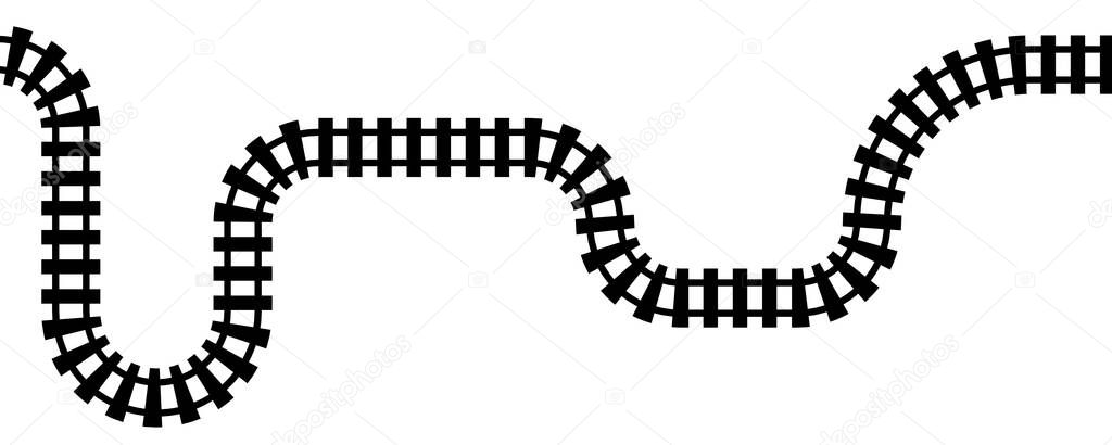 Curve train track icon, railway winding line. Curve railroad illustration top view, rail way flat illustration, minimal horizontal train track pictogram