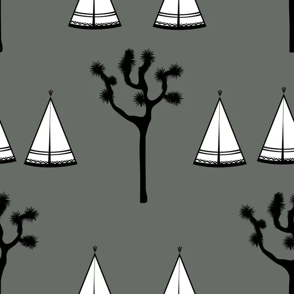 Индийские Палатки Дерево Джошуа Белом Фоне Симпатичный Дизайн Текстиля Обоев — стоковый вектор