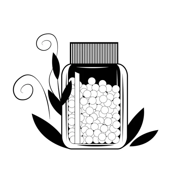 Bouteille Avec Granules Goméophatiques Pilules Homéopathiques Base Plantes Concept Santé — Image vectorielle