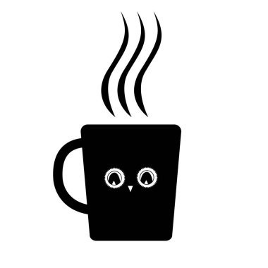 Baykuş gözleri ile sevimli bir kupa. Siyah vektör simgesi