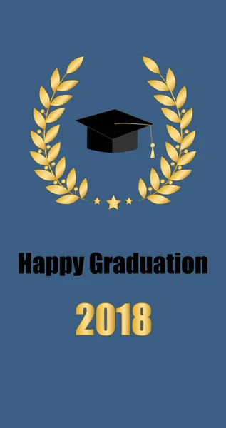 Tarjeta Graduado Clase 2018 Símbolo Educativo Sombrero Graduación Corona Laurel — Archivo Imágenes Vectoriales