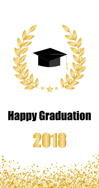 Tarjeta Graduado Clase 2018 Símbolo Educativo Sombrero Graduación Corona Laurel — Archivo Imágenes Vectoriales