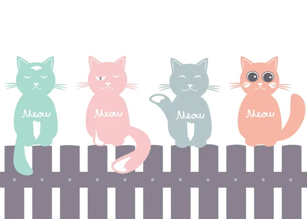 Seamless pattern background with cats on the fence — Stock Vector