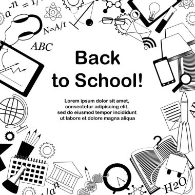 Okul çerçeve çizilmiş, arka arka plan doodles. Vektör çizim. Metin için yer