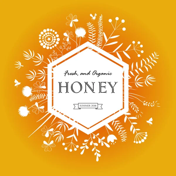 Πλαίσιο Λουλούδια Μέλι Και Τις Μέλισσες Floral Διάνυσμα Εικονογράφηση Λιβάδι — Διανυσματικό Αρχείο
