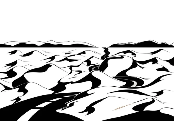 Дорога Через Пустелю Мультяшний Пейзаж Векторна Ілюстрація Чорно Біла — стоковий вектор