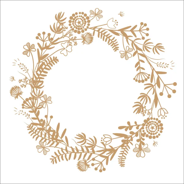 Hello Autumn Hand Drawn Wreath Doodle Meadow Herbs Frame Background — Stock Vector
