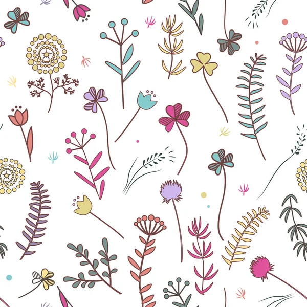 Jesienne Kwiaty Jednolity Wzór Doodle Dzikich Kwiatów Wzór Pomalowana Pole — Wektor stockowy