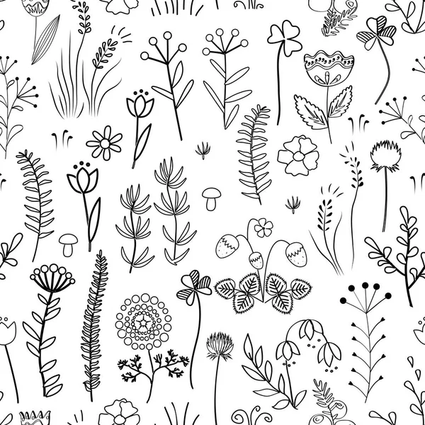 Florales Nahtloses Muster Vintage Hintergrund Mit Verschiedenen Doodle Pflanzen Und — Stockvektor