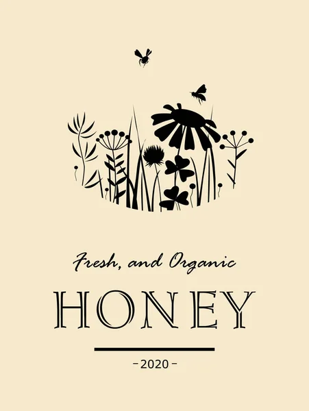 Κομψό Vintage Κάρτα Τις Μέλισσες Και Doodle Λουλούδια Floral Διάνυσμα — Διανυσματικό Αρχείο