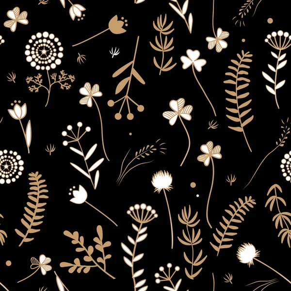 Бесшовный цветочный узор с каракулями и травами . — стоковый вектор