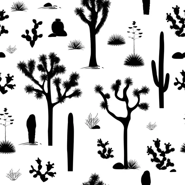 Пустынный бесшовный рисунок с силуэтами пустынных растений — стоковый вектор