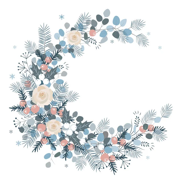 Merry Christmas wreath design. New Year decoration, vector — Stock Vector