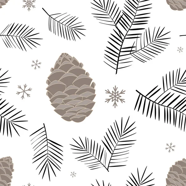 Vector Seamless Pattern Hand Drawn Pine Branches Cones Beautiful Christmas — Stock Vector