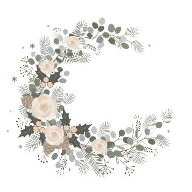 Neşeli Noel çelenk tasarım. Yeni yıl dekorasyon, vektör