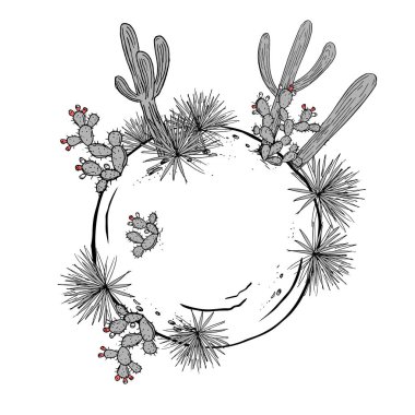 Kaktüsler gezegen ile şirin kartı. Vektör çizim