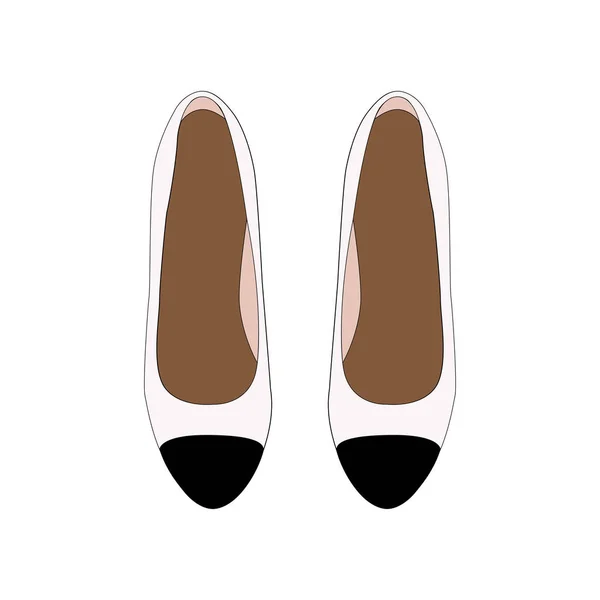 Mulher sapatos retro, bombas de couro branco com dedo do pé preto. Vector Illustartion — Vetor de Stock