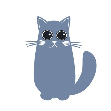 Şirin kedi düz tarzı. Siyah bir arka plan basit karikatür kedi simgesi. Vektör çizim.