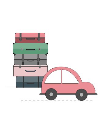 Araba ve durumlarda vektör çizim. Seyahat kavramı