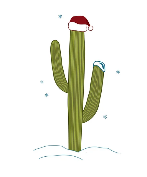 Сагуаро-Кактус носить капелюх Санта на Різдво. Ялинка в концепції тропічного клімату. Векторні — стоковий вектор