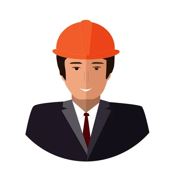 Ícone de rosto de trabalhador de construção. Engenheiro ilustração plana —  Vetores de Stock