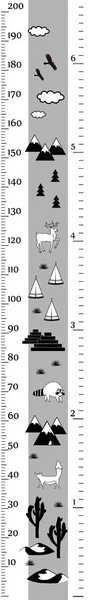 Grafico di altezza vettoriale in stile scandinavo minimalista. Misuratore di parete o altezza, centimetro e scala di pollice. Bianco e nero — Vettoriale Stock