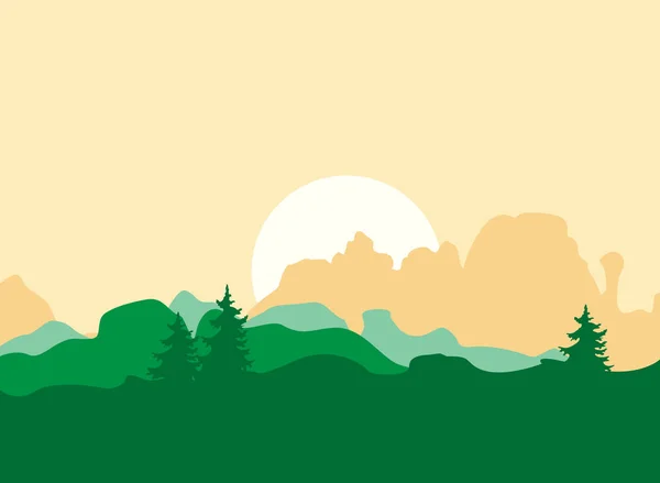 Vector Morning Background com montanhas e árvores — Vetor de Stock