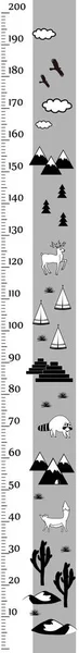 Grafico di altezza per bambini in stile scandinavo minimalista. Muro del metro o metro di altezza, scala del centimetro. Illustrazione vettoriale bianco e nero — Vettoriale Stock