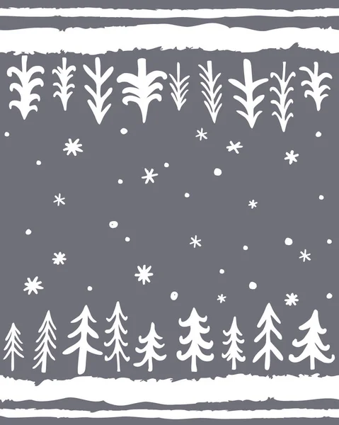 Winterbodenmatte design.vector handgezeichnetes nahtloses Muster mit Doodle-Kiefer-Tees. Skandinavischer Hintergrund — Stockvektor