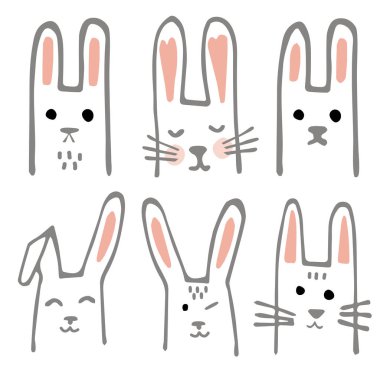 Tatlı Bunnies ayarlayın. İskandinav tarzı tasarım öğeleri için kreş. Orman tavşan koleksiyonu, vektör çizim.