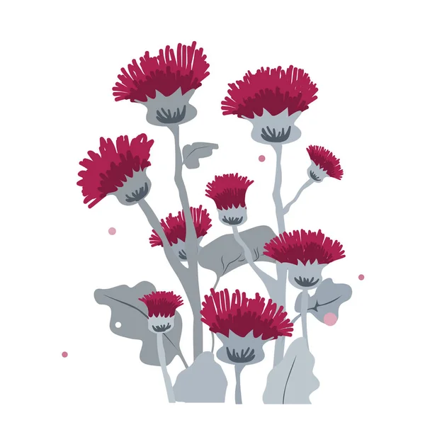 Distel- oder Klettenblüten. Cartoon Distel isoliert auf Weiß, Vektorillustration — Stockvektor