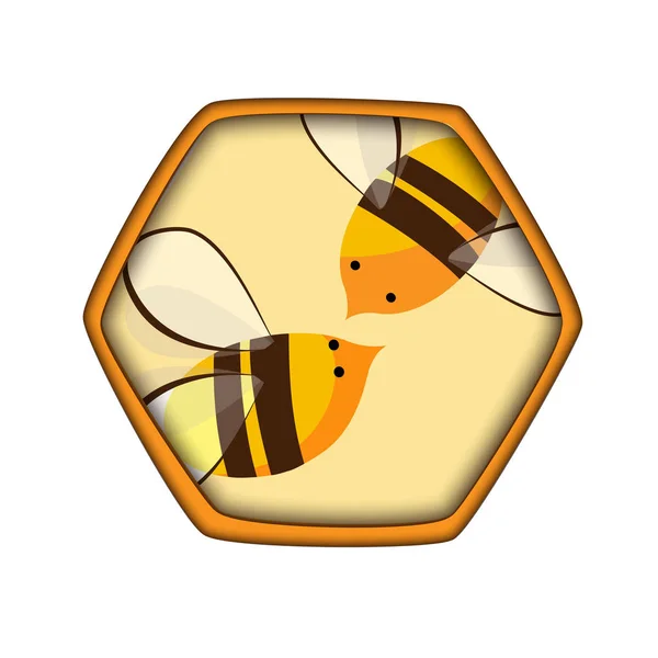 Honey comb icon with bees. Carving style, beekeepink logo. Vector illustration for Honey production packaging — Stock Vector