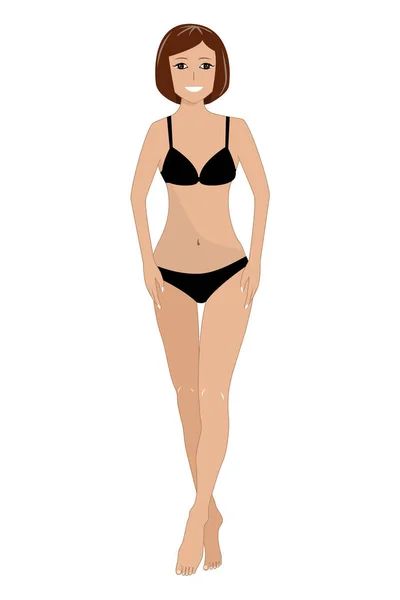 Illustrazione vettoriale piatta di una bella giovane donna con un corpo snello e sano in biancheria intima — Vettoriale Stock