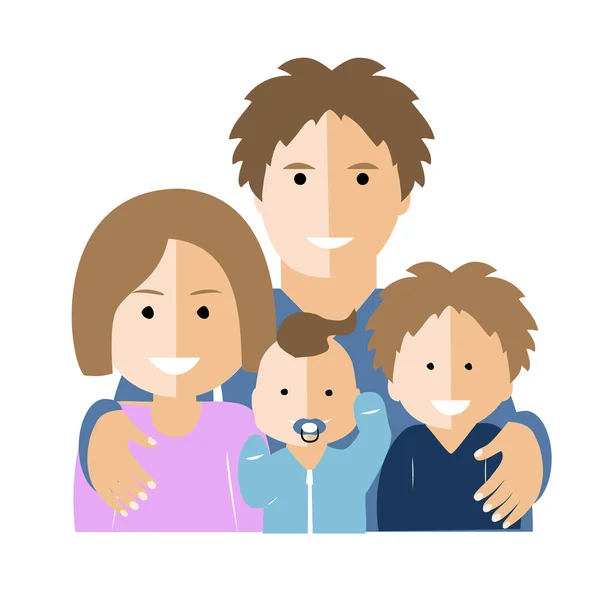 Ilustración vectorial plana con padres e hijos aislados en blanco. Madre, padre y dos hijos familia pareja . — Archivo Imágenes Vectoriales