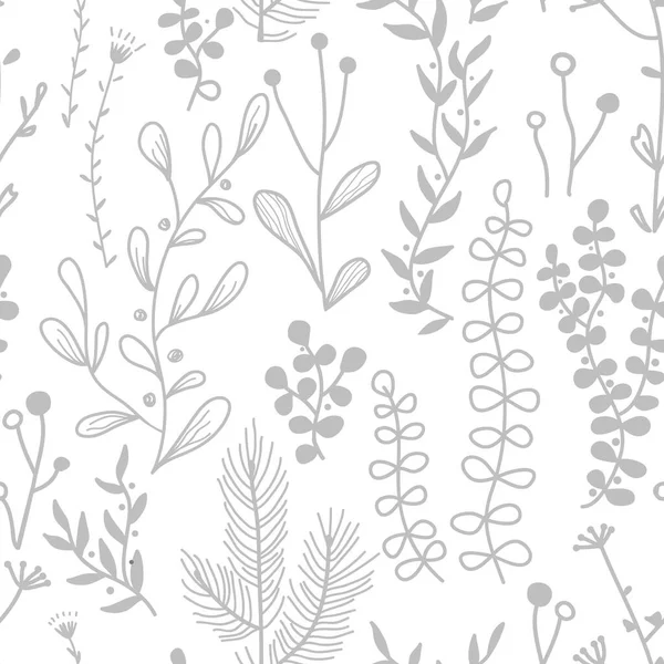 Frontera sin costura vectorial con bosque de garabatos y plantas de prado. Fondo abstracto dibujado a mano para marcos, carteles, textiles — Archivo Imágenes Vectoriales