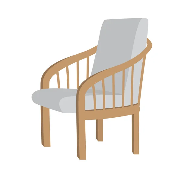 Fauteuil gris moderne de style scandinave avec pieds en bois, isolé sur fond blanc. Illustration vectorielle plate. Meubles, objet intérieur, fauteuil élégant. Pièce unique de mobilier — Image vectorielle