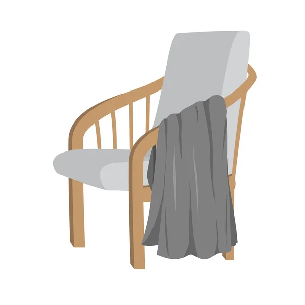 Sillón gris moderno de estilo escandinavo con patas de madera y cuadros, aislado sobre fondo blanco. Ilustración plana vectorial. Muebles, objeto interior, elegante sillón. Muebles individuales — Archivo Imágenes Vectoriales