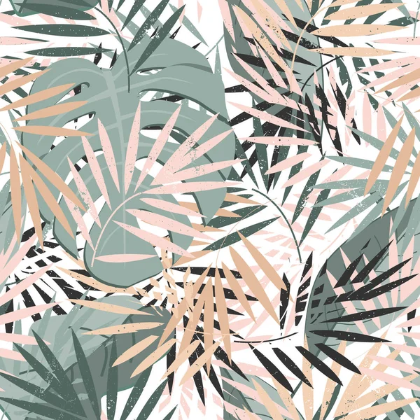 Hermoso vector de fondo patrón de verano floral sin costuras con hojas de palma tropical. Perfecto para fondos de pantalla, fondos de página web, texturas superficiales, textiles — Vector de stock