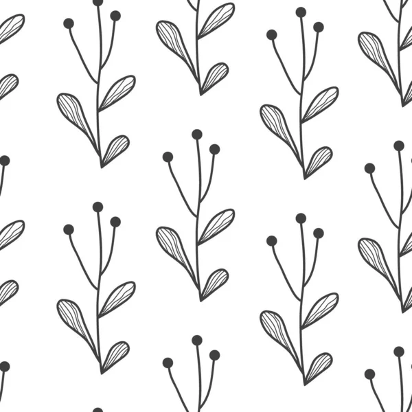 Διάνυσμα απρόσκοπτη σύνορα με ζωγραφισμένα στο χέρι φυτά. Ασπρόμαυρο. Χειροποίητο αφηρημένο φόντο για κορνίζες, αφίσες, υφάσματα — Διανυσματικό Αρχείο