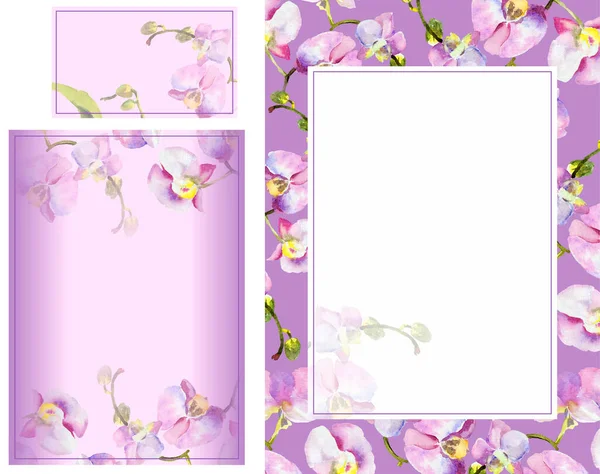 Mão Desenhar Aquarela Flores Orquídea Casamento Romântico Conjunto Papel Branco — Fotografia de Stock