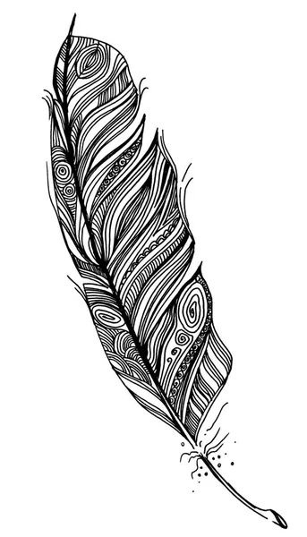 Feather Sketch Hans Draw Doodling Graphic Illustration Black White — Stock Photo, Image