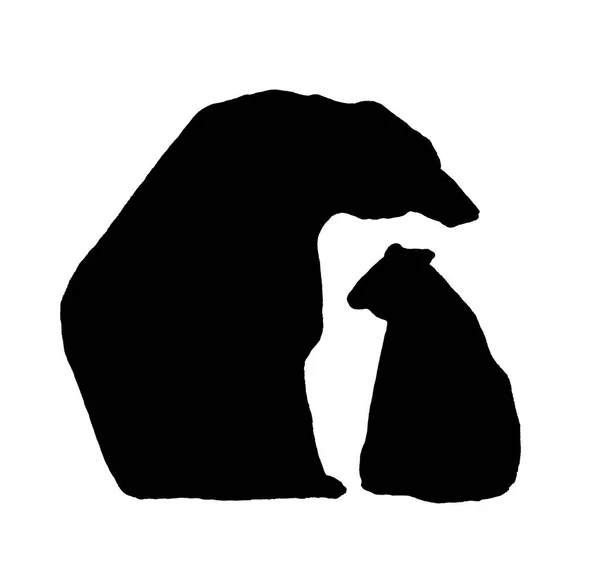 Dois Ursos Ursos Grandes Pequenos Mão Desenhar Ilustração Preto Branco — Fotografia de Stock