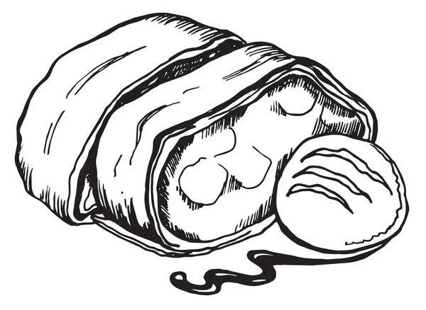 手描き線画 ベクトル黒と白のイラスト ストルーデルフランス料理 イーズクリーム — ストックベクタ