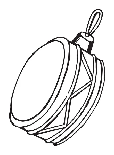 Weihnachtsschmuck Christbaumspielzeugtrommel Handzeichnung Skizze Schwarz Weiß Illustration — Stockvektor