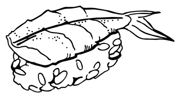 手描き線画ベクトルイラストスケッチ日本料理寿司米魚エビエビ — ストックベクタ